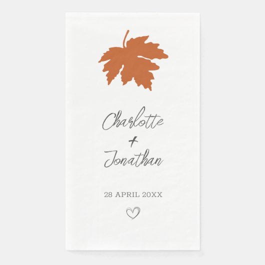 Serviette En Papier Mariage Feuille d'Érable Automnal Orange   (Devant)