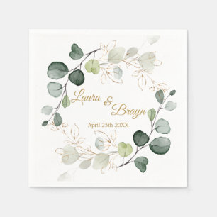 Serviette En Papier Mariage Feuille d'or Eucalyptus Foliage