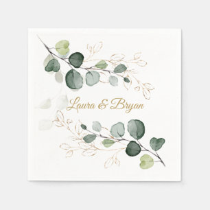 Serviette En Papier Mariage Feuille d'or Eucalyptus Foliage
