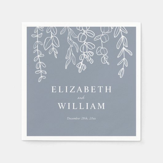Serviette En Papier Mariage Feuille Dusty Blue Eucalyptus (Devant)