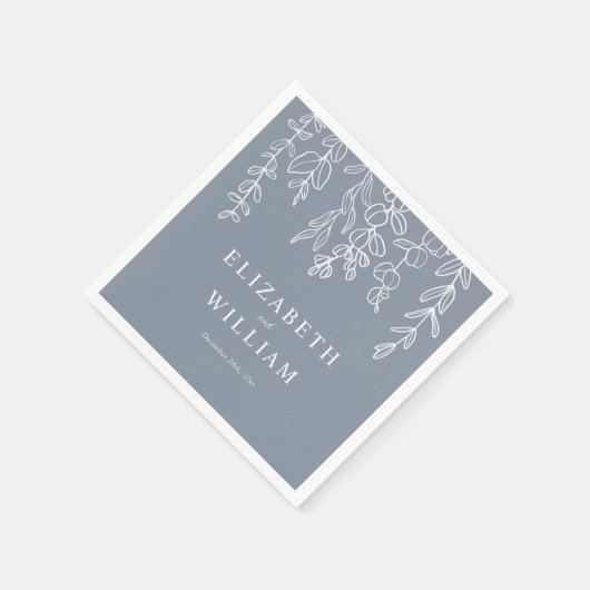 Serviette En Papier Mariage Feuille Dusty Blue Eucalyptus (Coin)