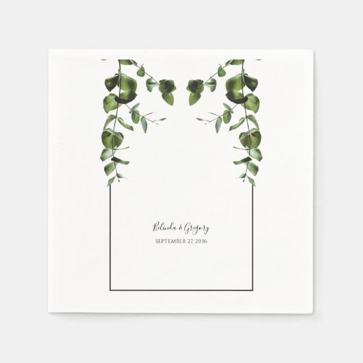 Serviette En Papier Mariage Feuille rustique Eucalyptus (Devant)