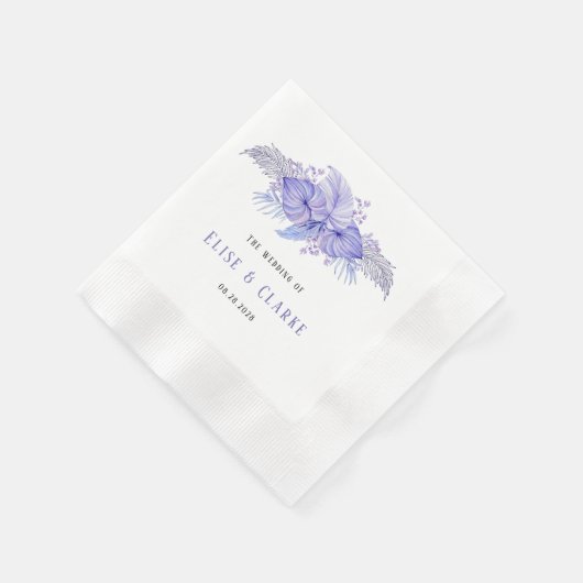 Serviette En Papier Mariage Feuille Tropical Blue and Purple Palm (Coin)