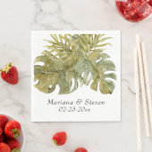 Serviette En Papier Mariage Feuille Tropical Palm (En situation)