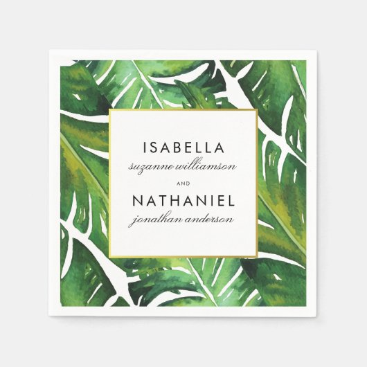 Serviette En Papier Mariage Feuille vert moderne (Devant)
