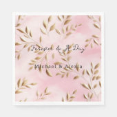 Serviette En Papier Mariage Feuilles d'Or Rose Pâle (Devant)