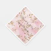 Serviette En Papier Mariage Feuilles d'Or Rose Pâle (Coin)