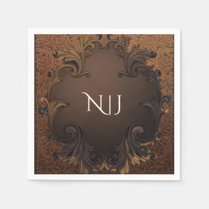 Serviette En Papier Mariage Feuilles Ornementales Automne Or Doré Vint