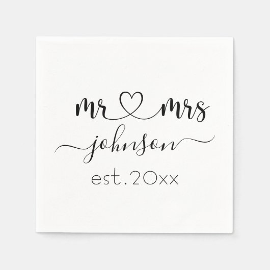 Serviette En Papier Mariage Fiançailles Coeur M. Mme Nom personnalisé (Devant)