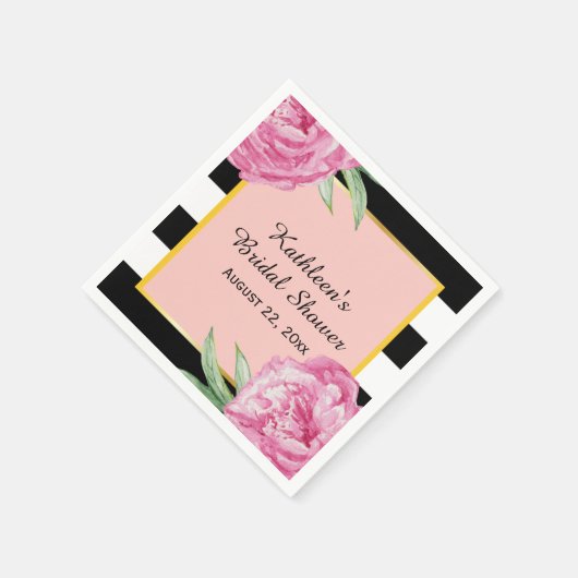 Serviette En Papier Mariage flamme florale noir rayures (Coin)