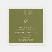 Serviette En Papier Mariage Fleur de Coton Vert Olive Moderne (Devant)