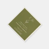Serviette En Papier Mariage Fleur de Coton Vert Olive Moderne (Coin)