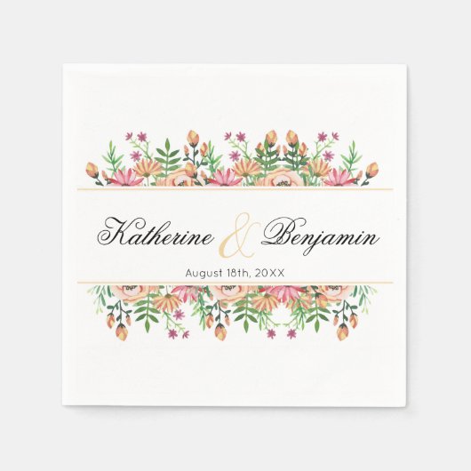 Serviette En Papier Mariage Fleur de Pêche (Devant)