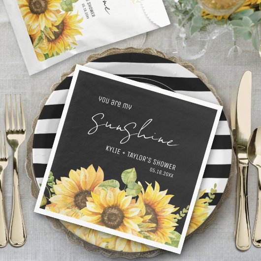 Serviette En Papier Mariage Fleur de Tournesol Noms Noir et Blanc Show