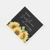 Serviette En Papier Mariage Fleur de Tournesol Noms Noir et Blanc Show (Coin)