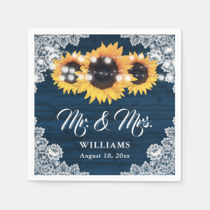 Serviette En Papier Mariage Fleur de Tournesol Nuit de Nacre Broderie 