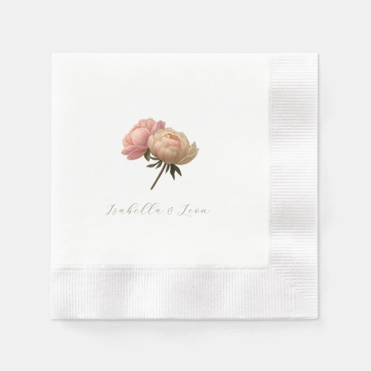 Serviette En Papier Mariage Fleur Rose Blanche | Chic (Devant)