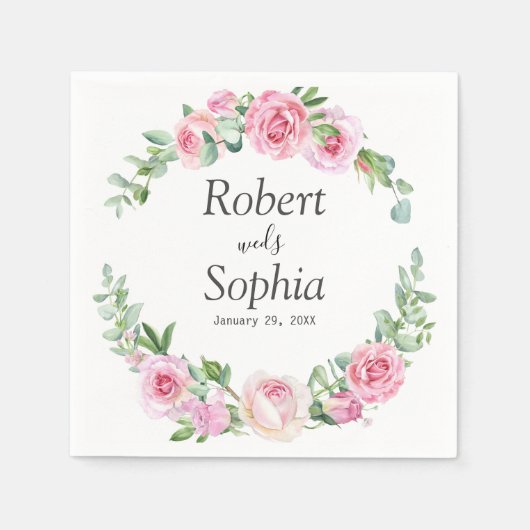 Serviette En Papier Mariage Fleur Rose Blush (Devant)