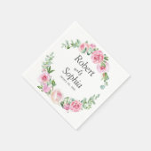 Serviette En Papier Mariage Fleur Rose Blush (Coin)