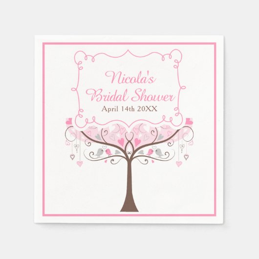Serviette En Papier Mariage Fleur Rose Oiseau (Devant)