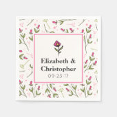 Serviette En Papier Mariage Fleur sauvage à longue tige rose et vert (Devant)