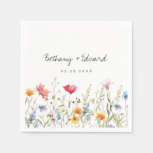 Serviette En Papier Mariage Fleur sauvage aquarelle (Devant)