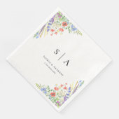 Serviette En Papier Mariage Fleur sauvage aquarelle (Coin)