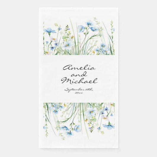 Serviette En Papier Mariage Fleur sauvage bleu aquarelle (Devant)