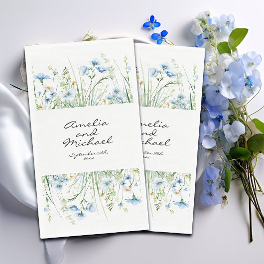 Serviette En Papier Mariage Fleur sauvage bleu aquarelle