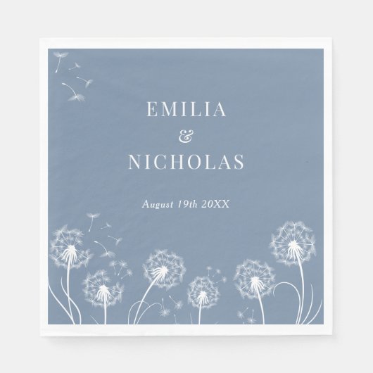 Serviette En Papier Mariage Fleur sauvage bleu Dusty (Devant)