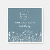 Serviette En Papier Mariage Fleur sauvage bleu Dusty (Devant)