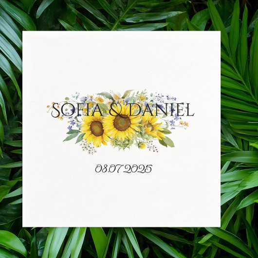 Serviette En Papier Mariage fleur sauvage bleu Tournesol