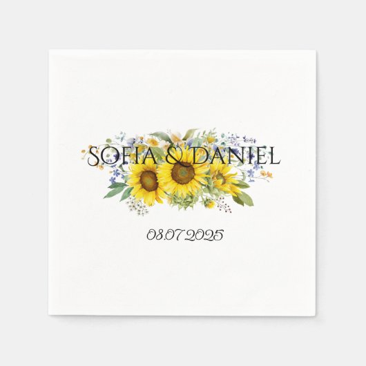 Serviette En Papier Mariage fleur sauvage bleu Tournesol (Devant)