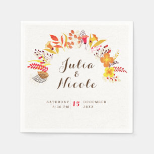 Serviette En Papier Mariage Fleur Sauvage Bohème Orange Violet Feuilla