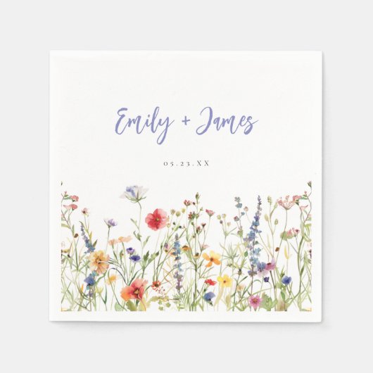 Serviette En Papier Mariage Fleur sauvage coloré (Devant)