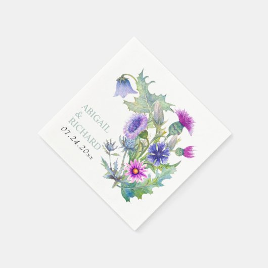 Serviette En Papier Mariage fleur sauvage couleur aquarelle (Coin)