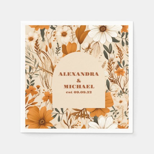 Serviette En Papier Mariage Fleur sauvage d'aquarelle en terre cuite (Devant)