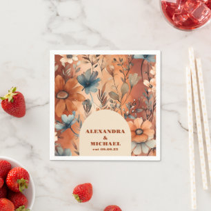 Serviette En Papier Mariage Fleur sauvage d'aquarelle en terre cuite