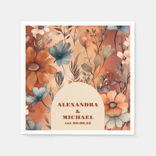 Serviette En Papier Mariage Fleur sauvage d'aquarelle en terre cuite (Devant)