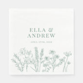 Serviette En Papier Mariage Fleur sauvage de Boho vert printemps (Devant)