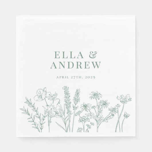 Serviette En Papier Mariage Fleur sauvage de Boho vert printemps (Devant)
