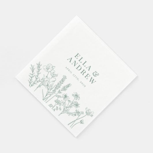 Serviette En Papier Mariage Fleur sauvage de Boho vert printemps (Coin)