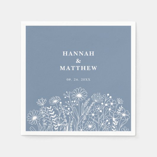 Serviette En Papier Mariage fleur sauvage Dusty Blue Boho (Devant)
