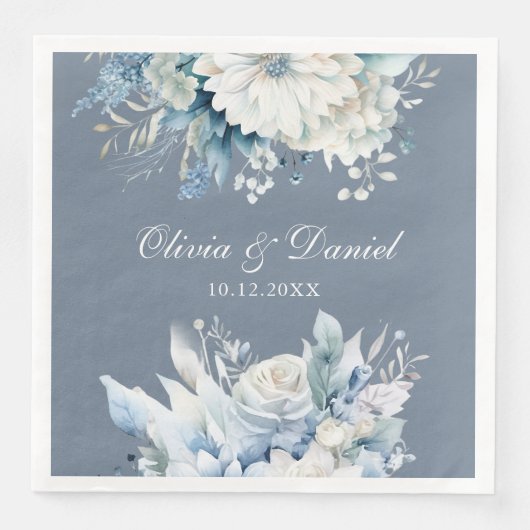 Serviette En Papier Mariage Fleur sauvage Dusty Blue moderne (Devant)