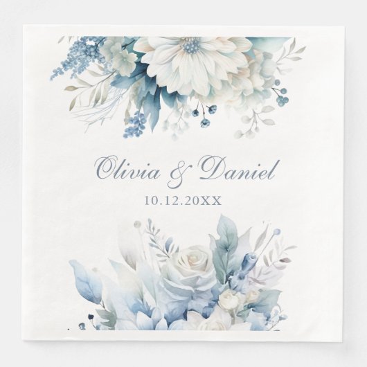 Serviette En Papier Mariage Fleur sauvage Dusty Blue moderne (Devant)