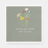 Serviette En Papier Mariage Fleur sauvage Elegant Boho | Sage Green (Devant)