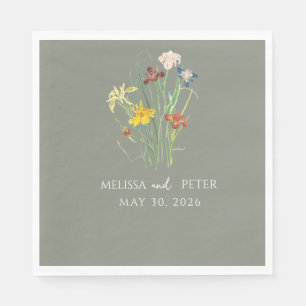 Serviette En Papier Mariage Fleur sauvage Elegant Boho Sage Green