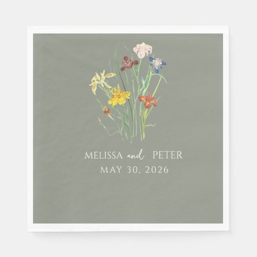 Serviette En Papier Mariage Fleur sauvage Elegant Boho | Sage Green (Devant)