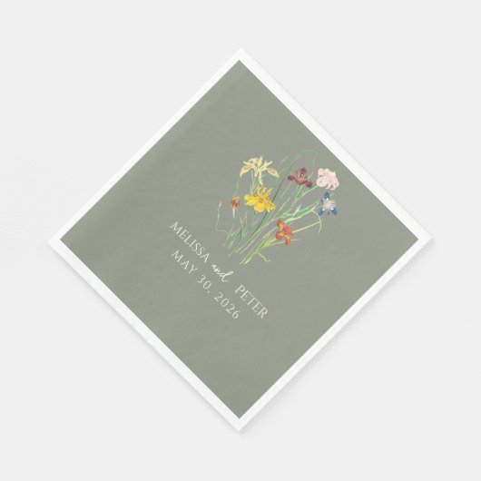 Serviette En Papier Mariage Fleur sauvage Elegant Boho | Sage Green (Coin)