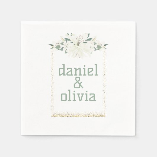 Serviette En Papier Mariage Fleur sauvage élégant Charm Green (Devant)